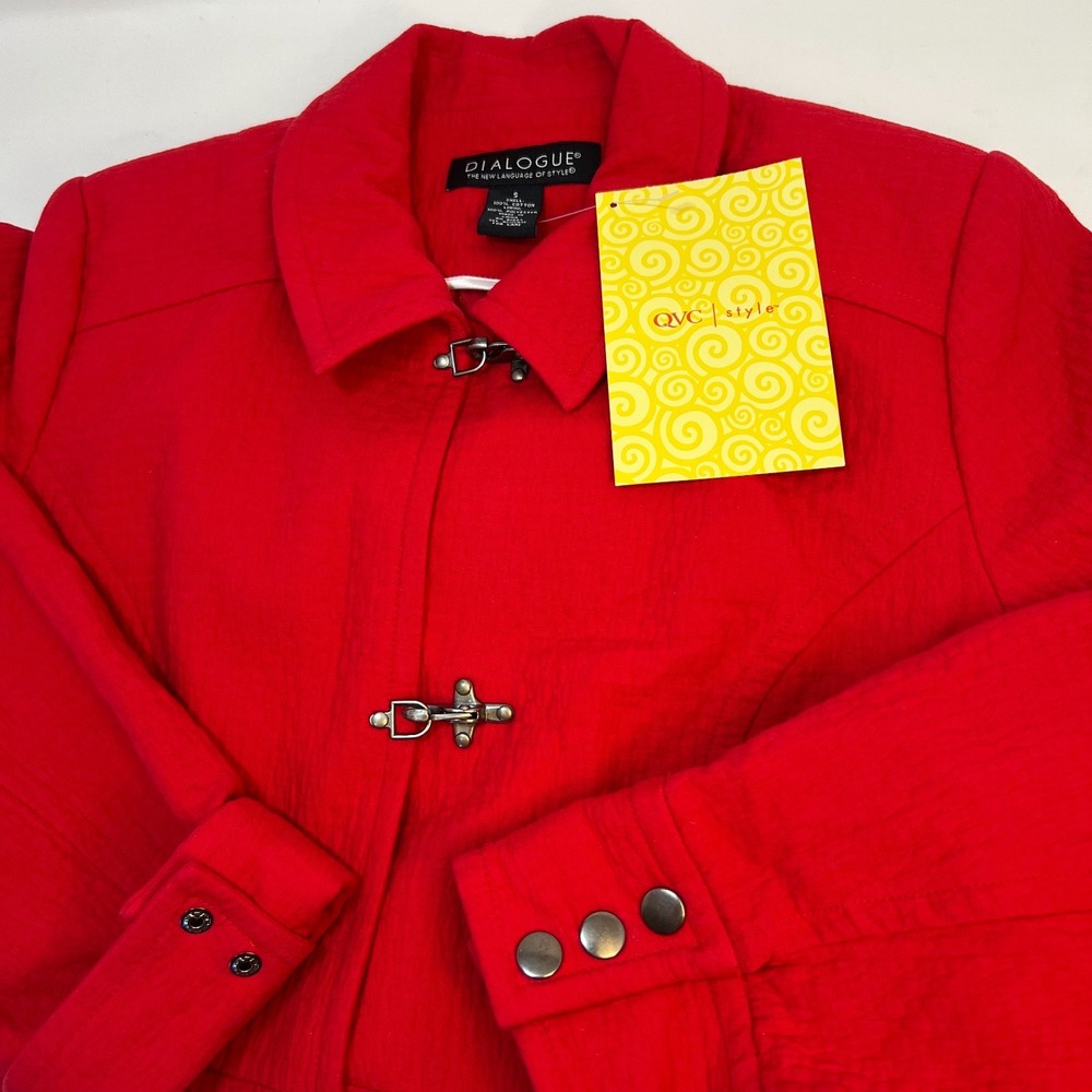 NWT Dialogue Women's Red Cotton Safari Jacket Size Small Button Up Textured